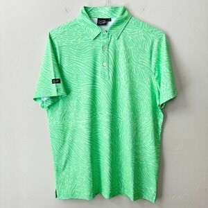 Sunday Swagger Mojo Golf Polo Shirt Green Zebra Print Mens M Performance UPF 40